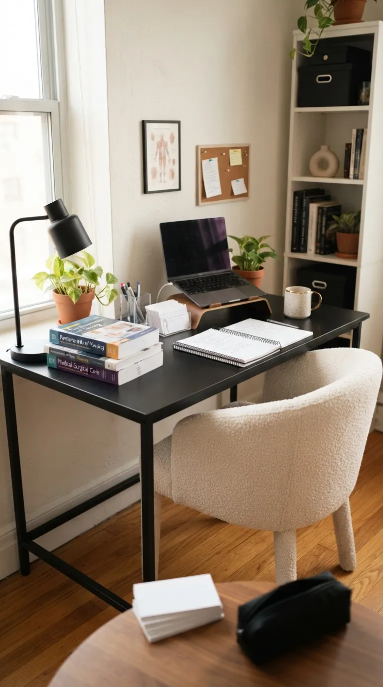 Nursing Study Aesthetic Black And White Study Desk