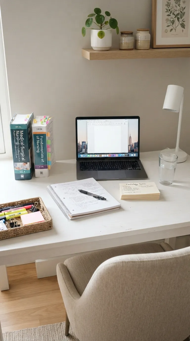 Nursing Study Aesthetic Minimal White Desk