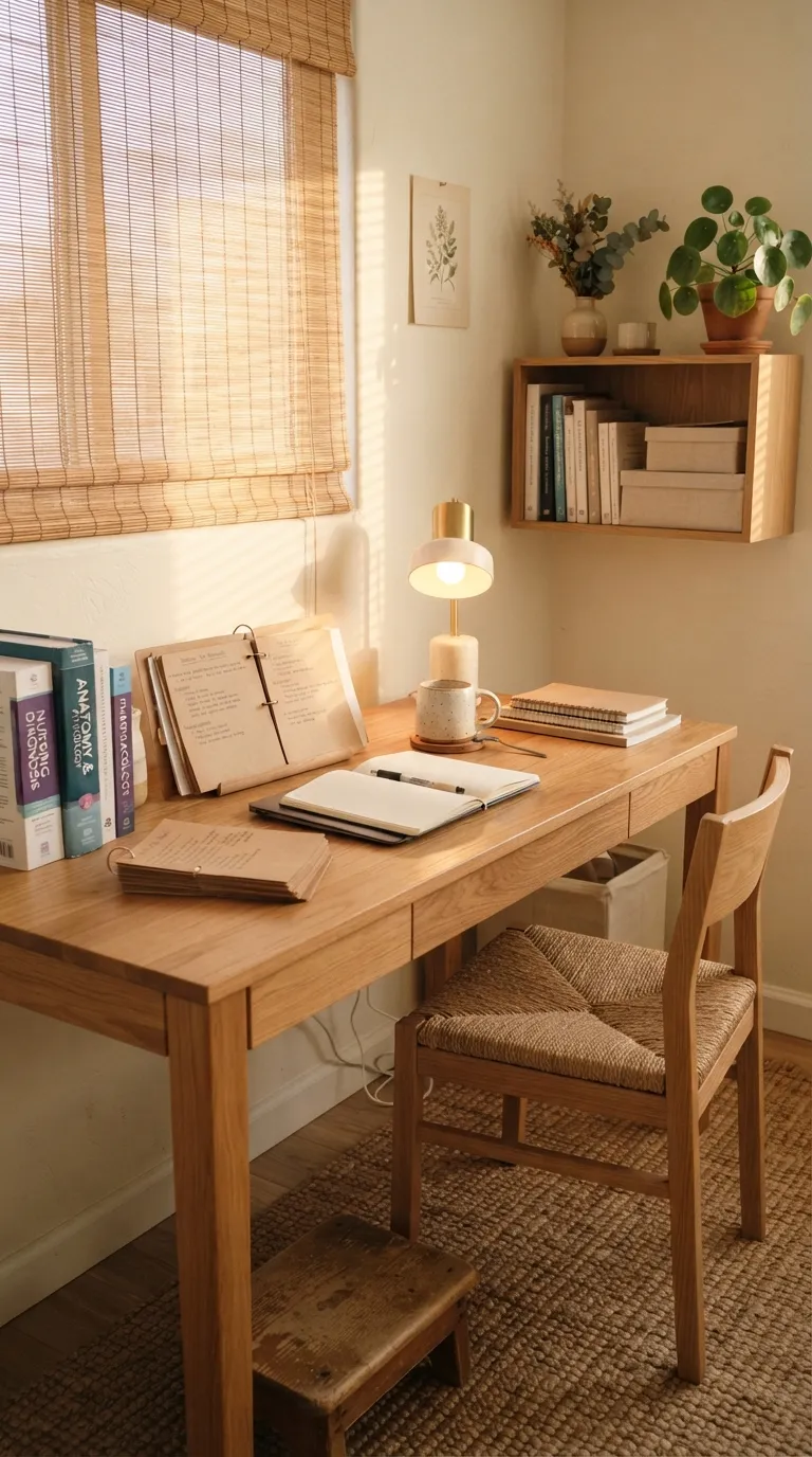 Nursing Study Aesthetic Natural Wood Study Nook