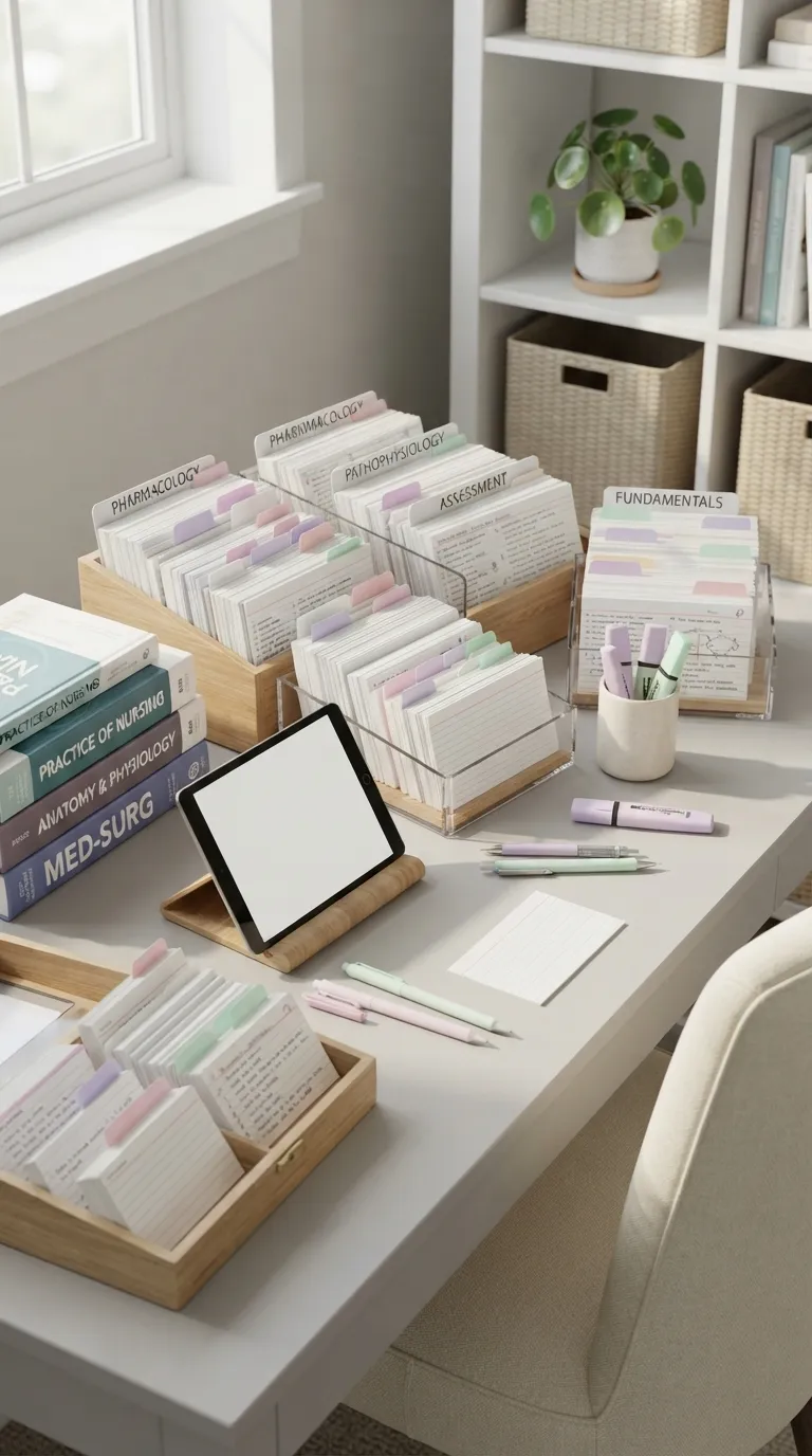 Nursing Study Aesthetic Organized Flashcard Station