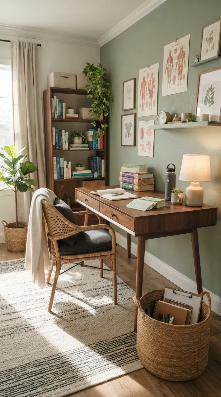 Nursing Study Aesthetic Sage Green Study Corner