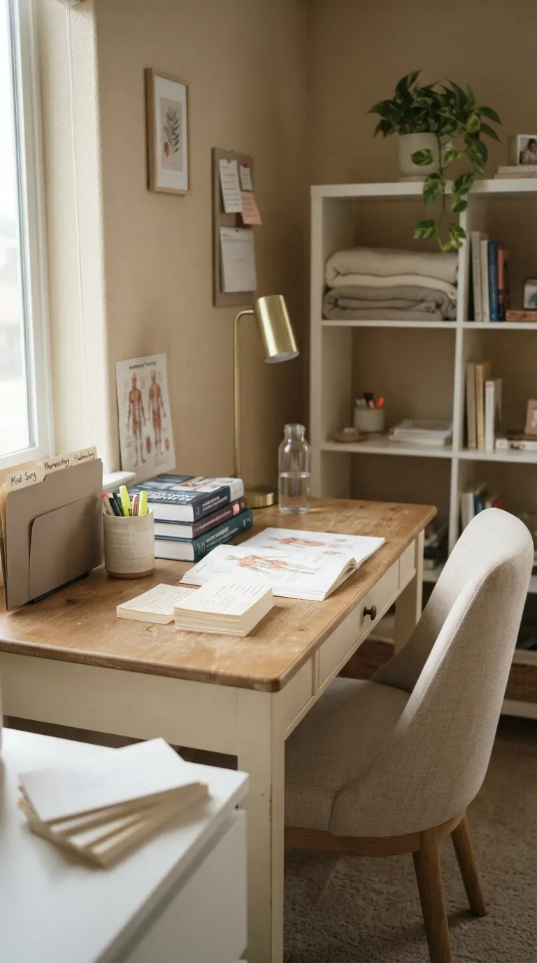 Nursing Study Aesthetic Soft Neutral Study Desk